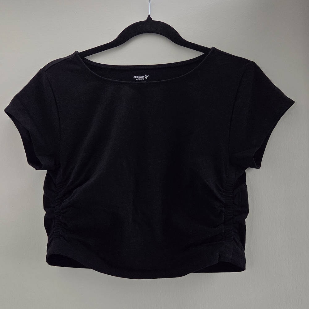 Old Navy Black Ruched Short Sleeve Crop Top